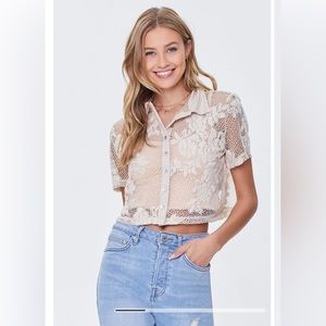 Forever 21 Woman’s Sheer Crochet Lace Shirt Size S NWT